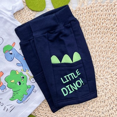 Conj. Camiseta Radical Little Dino e Bermuda - Branco e Azul Marinho